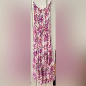 Floral Pink and White Strapless Dress